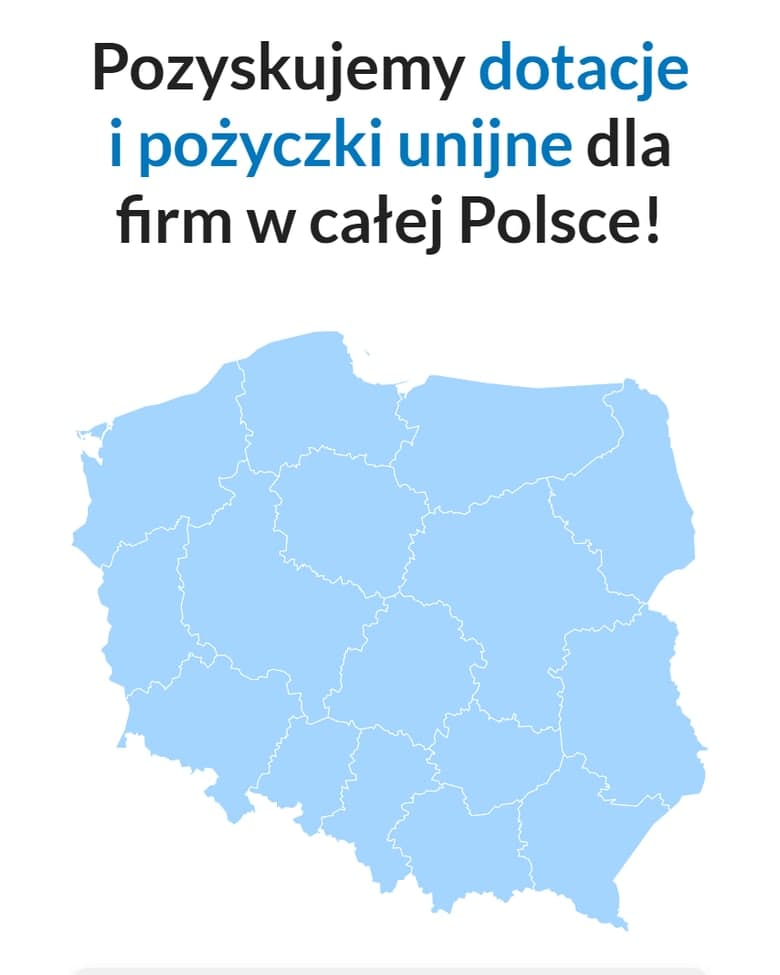 De website van Primo Dotacje op een telefoon: Kaart van Polen
