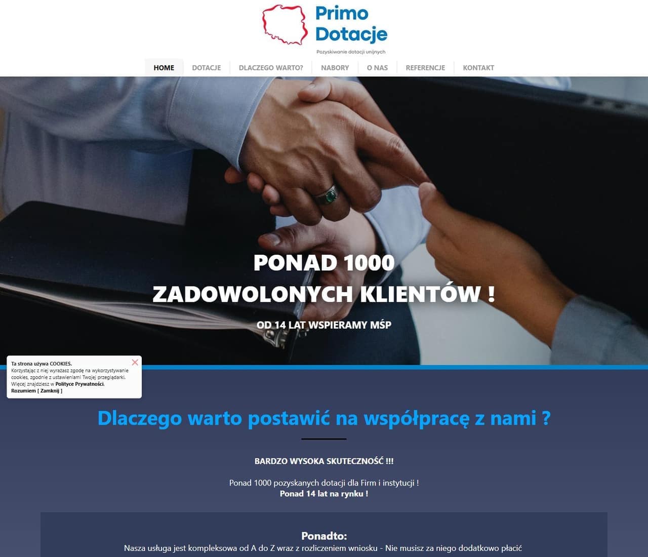 De website van Primo Dotacje vóór het herontwerp